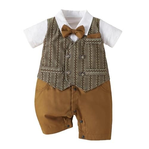 Hopscotch Baby Boys All Over Print Print Short Sleeves Brown Rompers For Ages (9-12 Months)