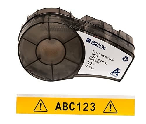 Brady Authentic (M21-500-595-YL) All-Weather Vinyl Label for Indoor/Outdoor ID, Lab and Equipment Labeling, Black on Yellow- For M210, M210-LAB, M211, BMP21-PLUS and BMP21-LAB Printers, .5" W 21' L