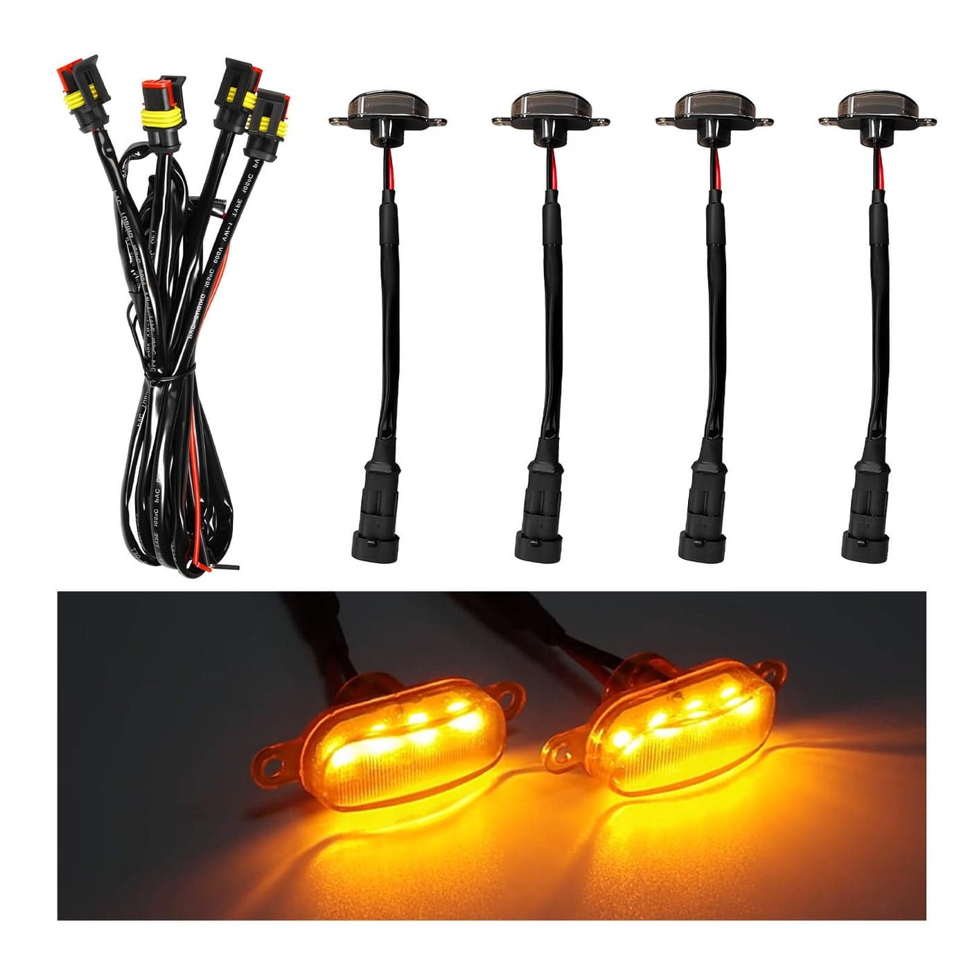Dickno 4PCS Car Grille Lights Bright Amber LED Grill Lights with Wiring Harness Waterproof Front Grill Trim Lamps Vehicle Exterior Grille Lamps Compatible with F150 F250 F350 BlackYellow