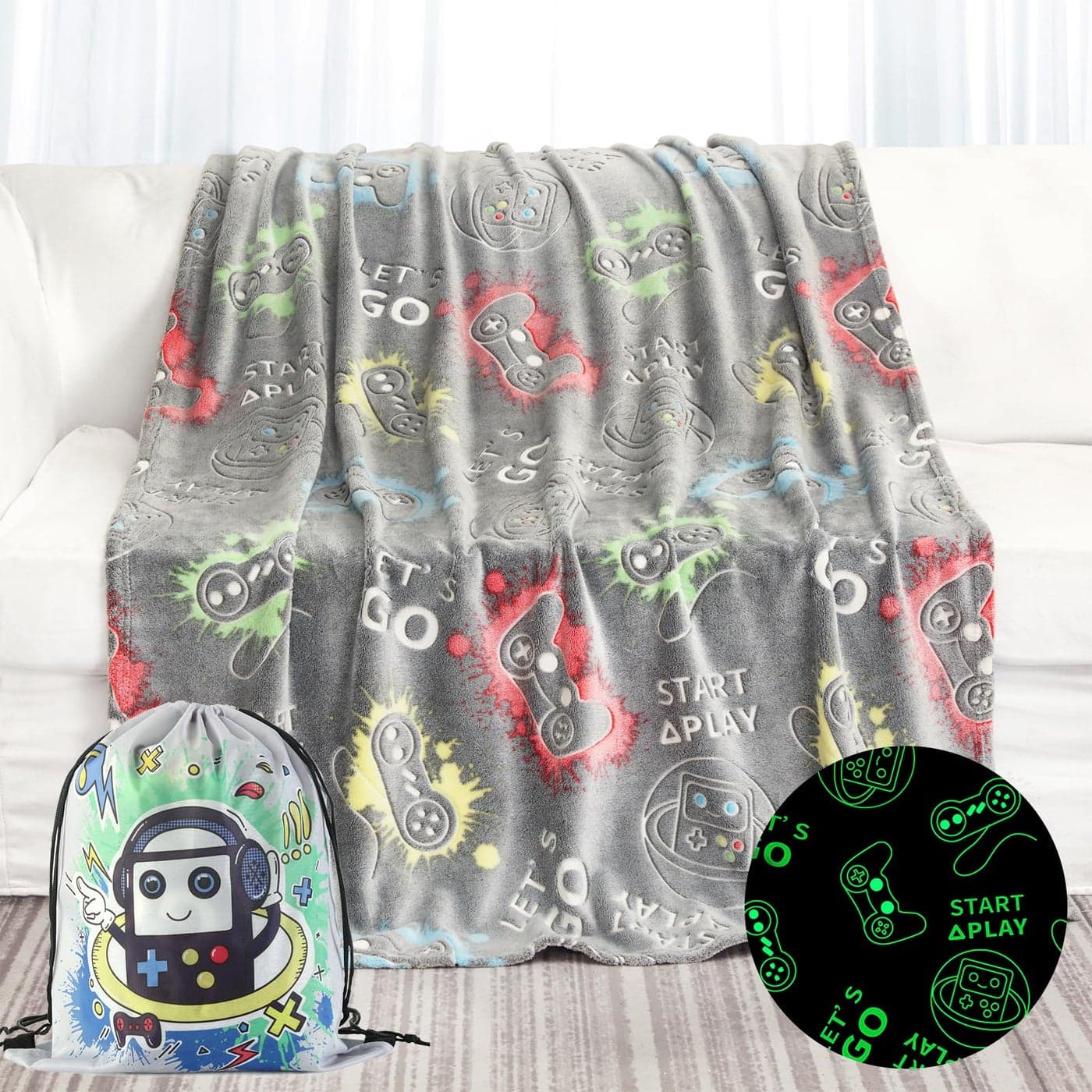LIFEYJ Glow in The Dark Game Blanket Gifts for Boys Soft Blanket 3 4 5 6 7 8 9 10 Year Old Kids Gifts Toddler Boys Toys Age 68 Presents for Kids for Birthday Halloween Christmas 50x60