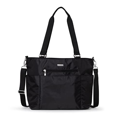 Baggallini Essential Laptop Tote - Work Tote Bag with Laptop Sleeve - Lightweight Travel Crossbody Shoulder Bag for Women, Black