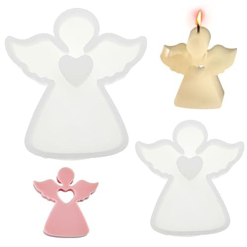 2 Pack Cute Angel Silicone Mold Hollow Heart Angel Shape Candle Mold Aromatherapy Candle Mold for DIY Aromatherapy Candles Wax Plaster Plaster of Paris Soap Cake Topper Decoration etc