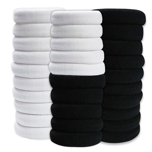 TEMPERIA (30 Pcs) Hair Band for Women & Girls - Premium Rubber Band - Elastic Ponytail Hairband Ties Accessories - 15 Black & 15 White (DN01)