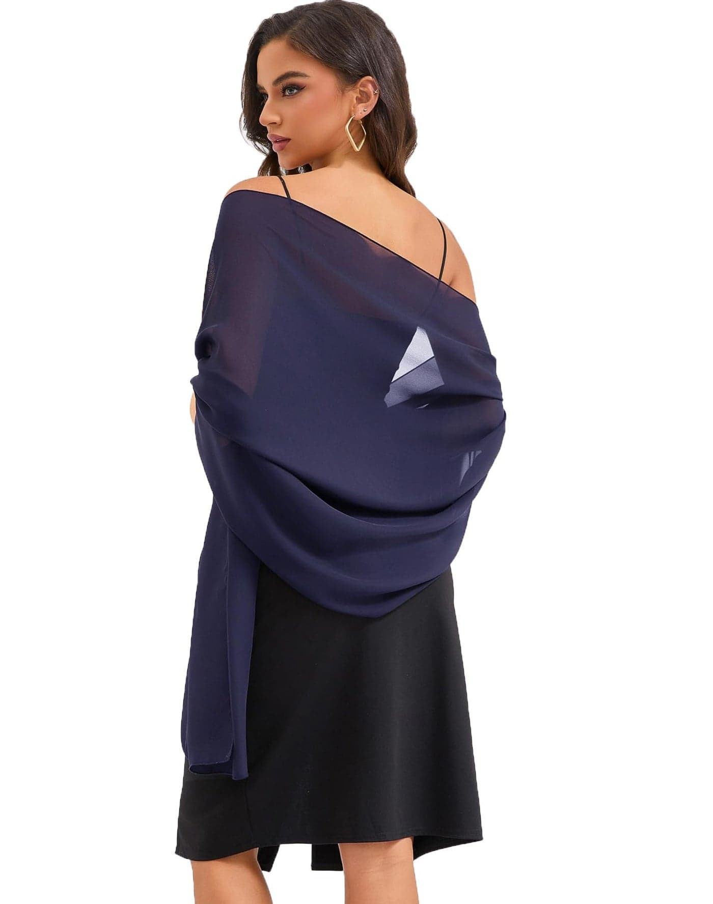 Baoqiya Women's Shawls and Wraps for Evening Dress Chiffon Shawl Soft Elegant Silky Pashmina Wedding Bridal Scarf(Navy, 79"×29")