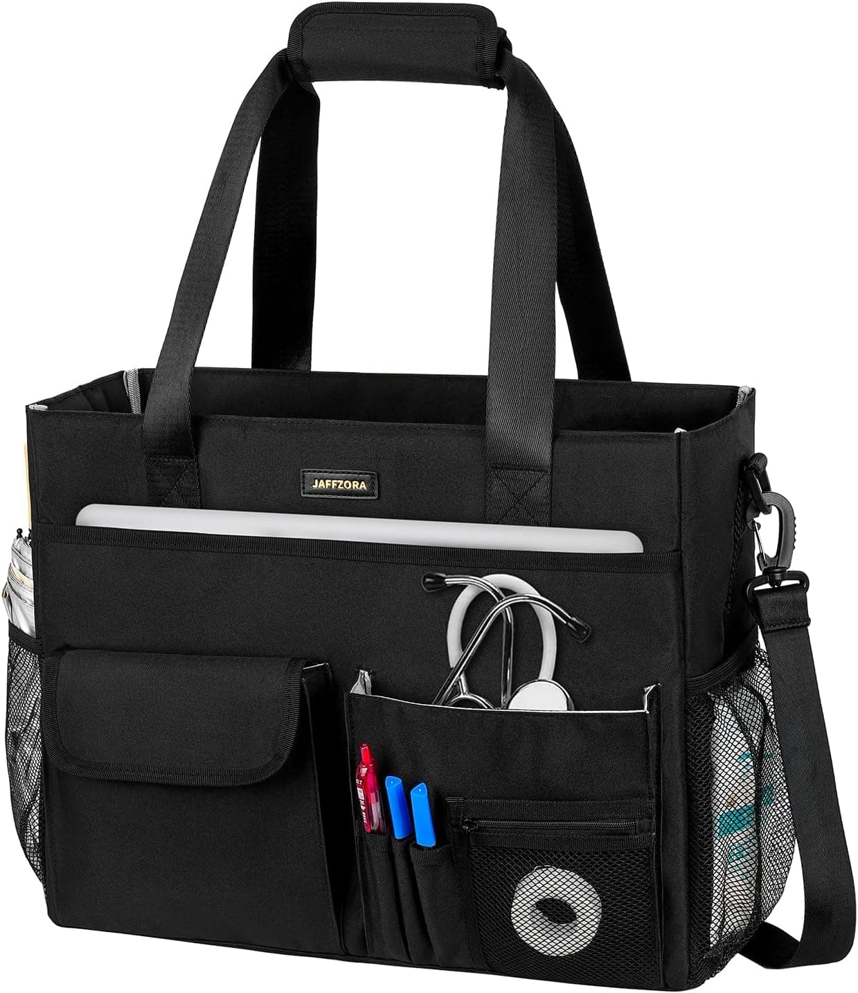 Nurse Tote Bag for Work with Padded Laptop Sleeve Large Clinical Bag for Nursing Students Nursing Essentials for Doctor Home Health Care Staff Diaper Changing Tote BagBlack