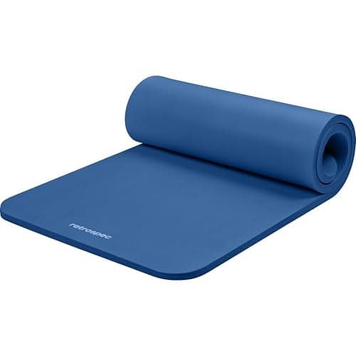 Retrospec Solana Yoga Mat 1" Thick w/Nylon Strap for Men & Women - Non Slip Exercise Mat for Home Yoga, Pilates, Stretching, Floor & Fitness Workouts - Denim Blue