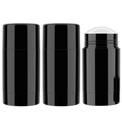 Tekson 25oz Empty Refillable Deodorant Containers 3PCS TwistUP Containers Tubes Empty Balm Travel for Lotion Stick Black