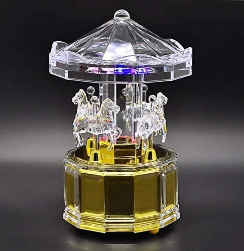 UTowels Mechanical Wind-up Carousel Music Box with LED Lights Transparent Acrylic Melody Castle in The Sky Carrying You