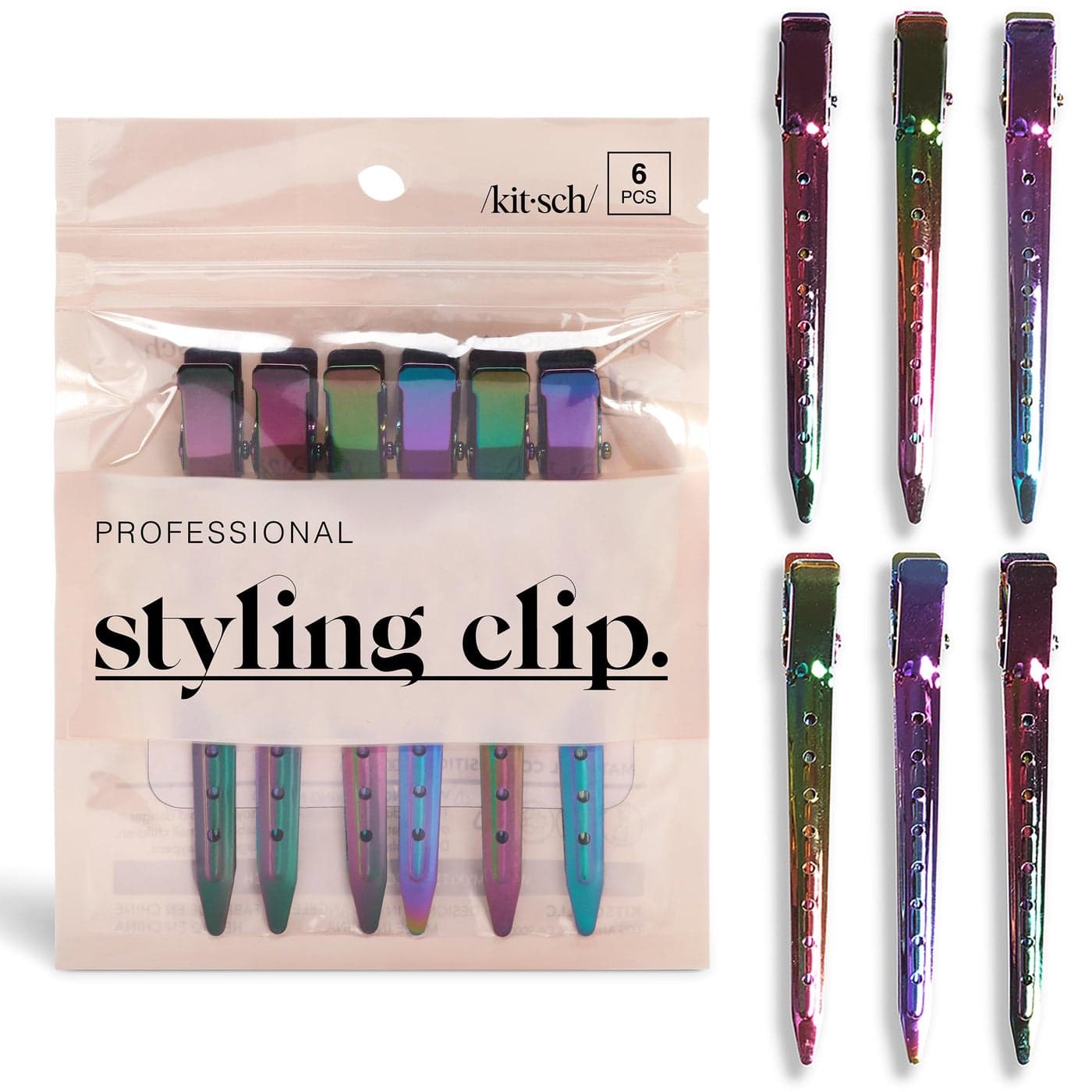 Kitsch Professional Alligator Clips for Hair Styling 35 Aluminum Hair Sectioning Clips for Salon Makeup Application Lightweight for Stylists Ideal Gifts for Women Iridescent 6 Pcs