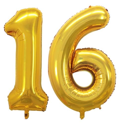 GOER Number 16 Balloons for 16th Birthday Sweet 16 Party Decorations42 Inch Jumbo Foil Helium 61 Balloons for 61st Birthday Party Decoration Gold