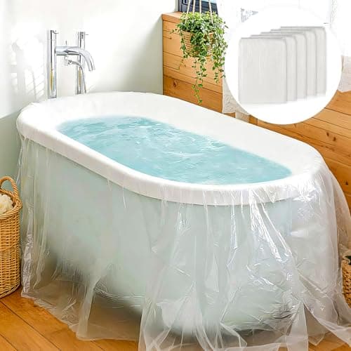 MAQIHAN 5PACK Disposable Bathtub Cover Liner - 102 x 47 Inch Large Size Transparent Plastic Bathtub Liner, Portable Bath Tub Bag with Sticker, Ideal for Travel Salon Spa Household Hotel Pet Bathing