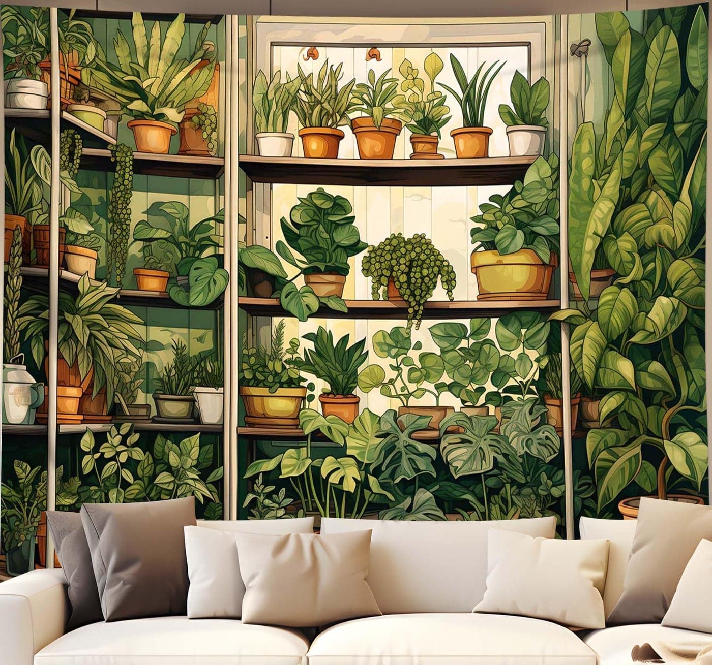 QGHOT Plant Tapestry Green Botanical Tapestry Wall Hanging Vintage Potted Tapestries for Bedroom Living Room Decor 80x60in