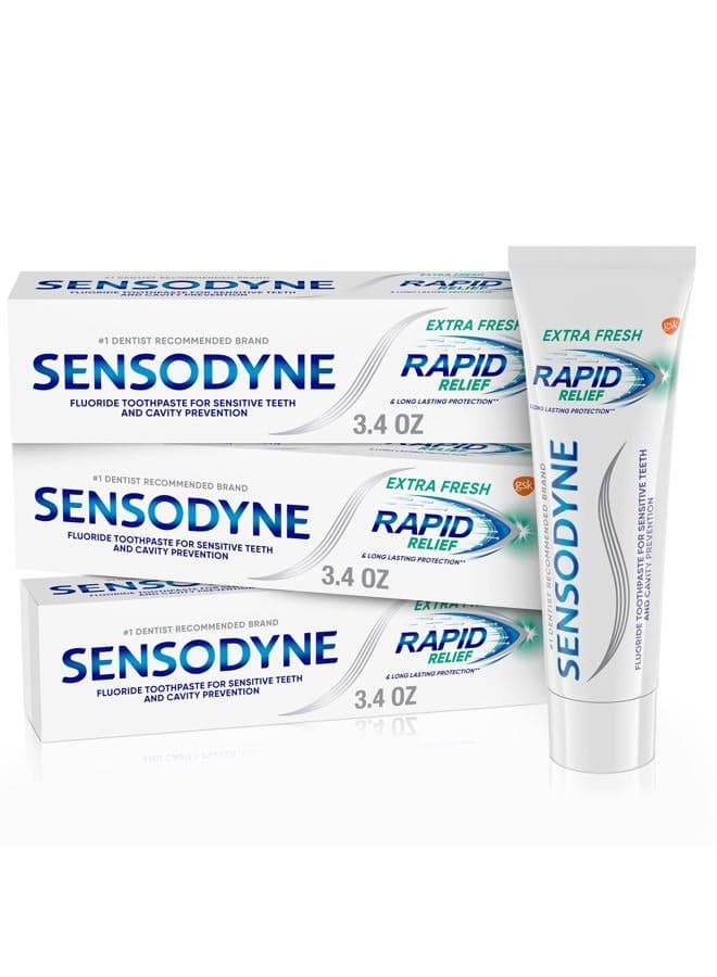 Rapid Relief Sensitive Toothpaste, Extra Fresh - 3.4 Ounces (Pack of 3)