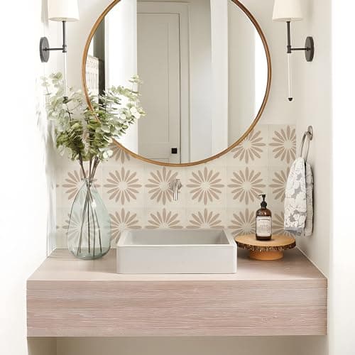 Alwayspon 25PCs Peel and Stick Tile Transfer Stickers, Cream White Floral Tile Decal Self-Adhesive Vinyl Backsplash Stick on Tiles for Kitchen Bathroom, 15cm/6inch