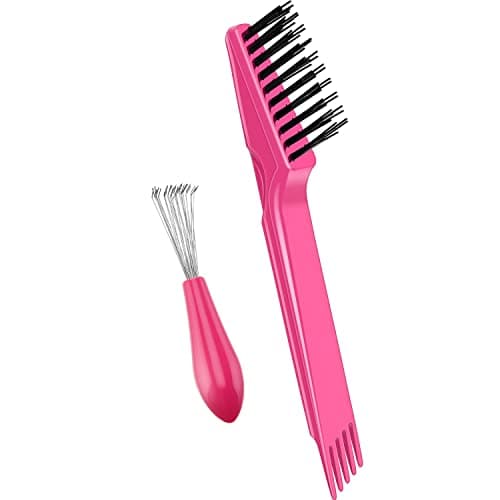 Boao 2 Pcs Hair Brush Cleaning Tool Set2in1 Double Headed Hair Brush CombMetal Toothed Cleaner Dirt Remover Portable Hairbrush Cleaner Tool for Removing Dust Home Salon UsePink and Pink