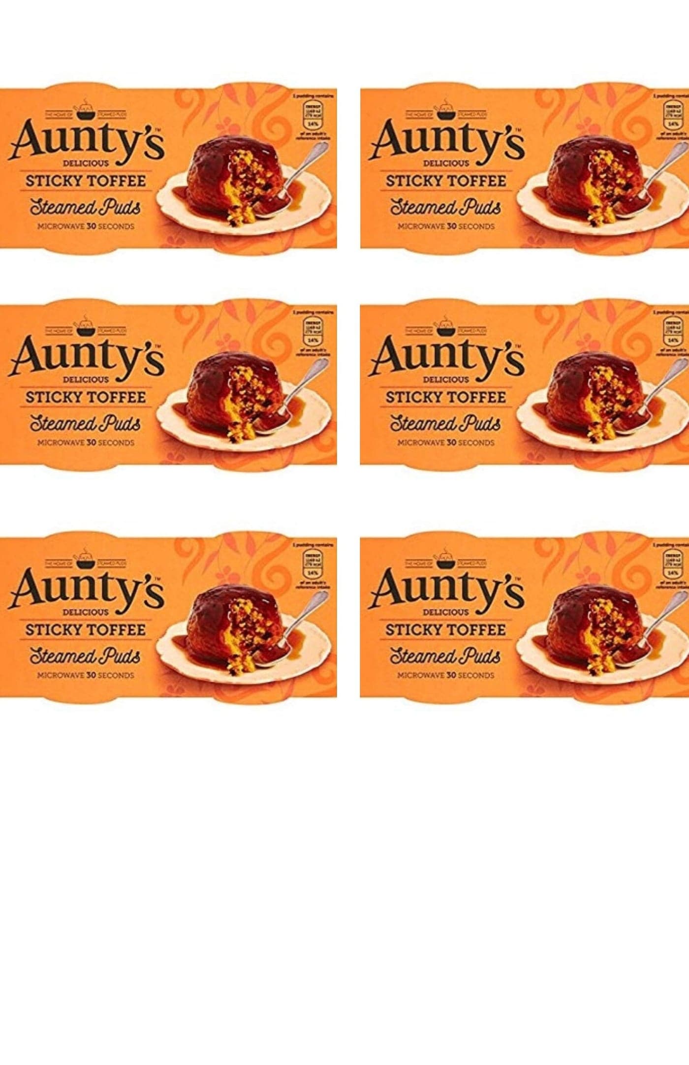 Auntys Sticky Toffee Puddings 6 x Sticky Toffee Steamed Puds 2 pk 95g