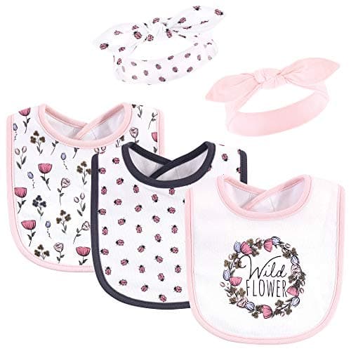 Hudson Baby Unisex Baby Cotton Bib and Headband or Caps Set, Wild Flower, One Size