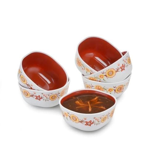 Nayasa Microfresh Square Bowl Set of 6 | 200 ML Each | BPA Free Serving Bowl | Durable and Food Safe Bowls | Multipurpose Serving Dish | Sleek Serving Bowl | Brown