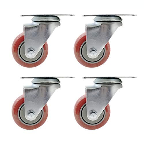 Dr.Luck 3" Red Heavy Duty Caster Wheel Without Brake PU on PP & Steel Swivel Double Ball Bearing, Pack of 4 Total 880 Lbs Capacity 360 Degree Top Plate Premium Commercial Grade Non-Marking Caster
