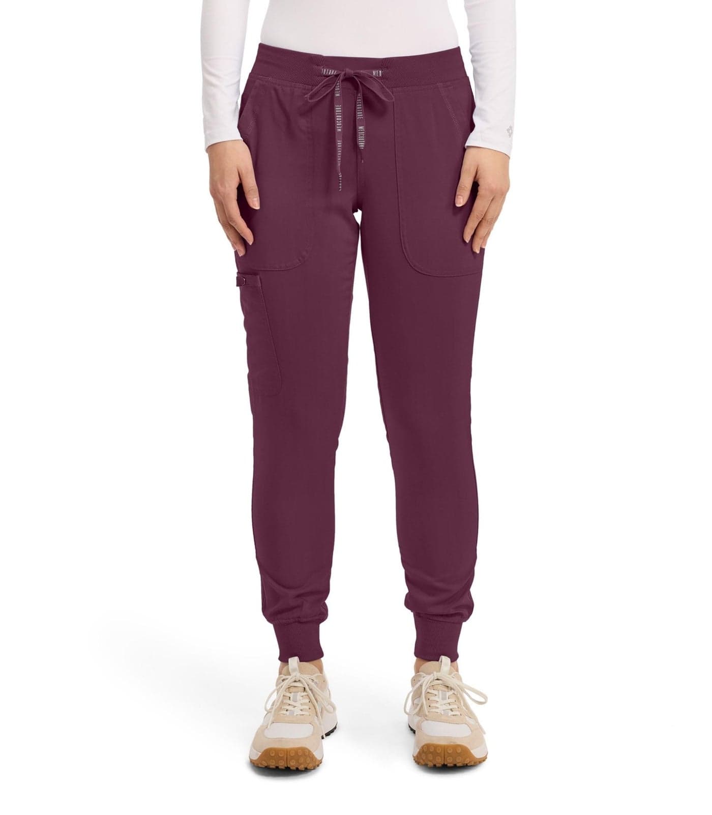 Med Couture Scrub Pants for Women Cargo Jogger Bottoms with 5 Pockets Lightweight Ultra Soft 2Way Stretch Fabric MC7710 L Wine