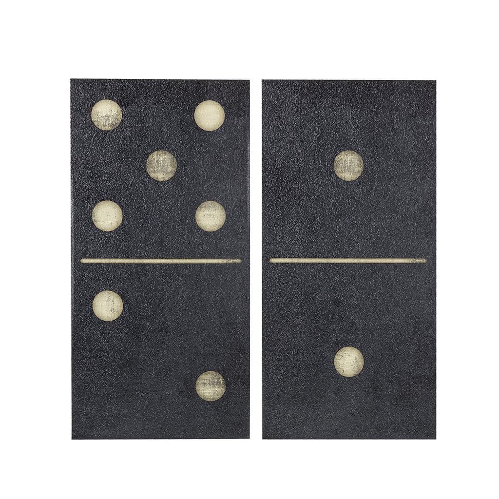 INKIVY Two Black Dominos Wall Art 2 Pieces Gel Coated Canvas Easy Hang Setup Modern Contemporary Design Las Vegas Gaming Domino Tiles Painting Living Room Dcor BlackWhite 18 x 36 x 15