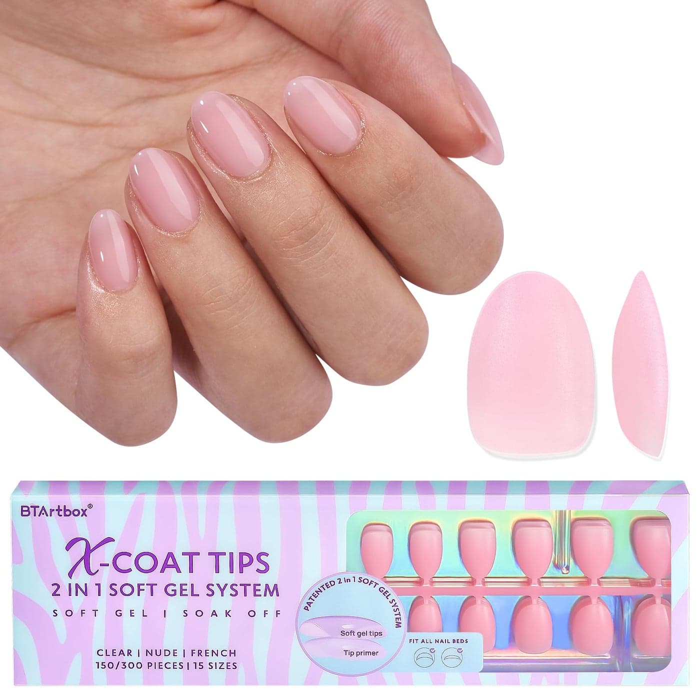 BTArtbox XCOATTIPS Natural Nail Tips Matte Extra Short Almond Press On Nails Pink Long Lasting Soft Gel Nails False Nail Soak Off Acrylic Fake Nails Extensions for Nail Art DIY