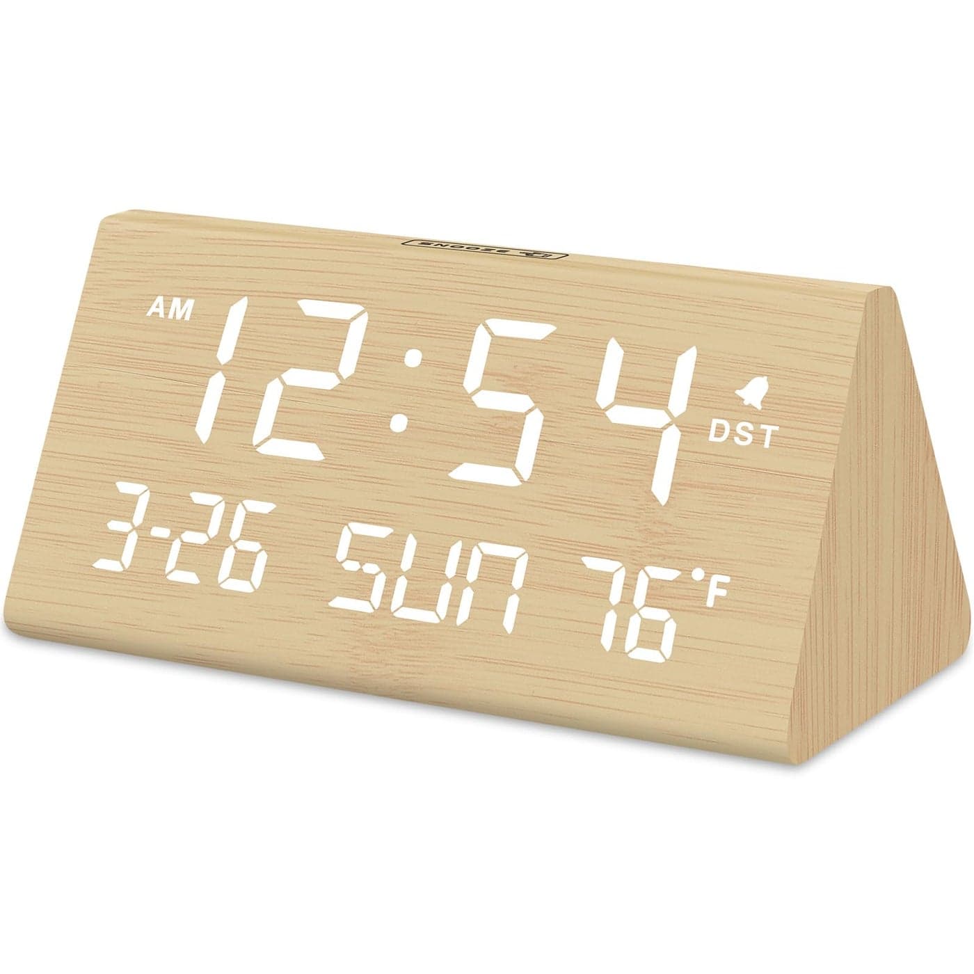 DreamSky Digital Alarm Clocks for Bedrooms Wooden Desk Clock with Date Day of Week USB Port Temperature Dimmer for Bedside Table Living Room Office Adjustable Volume Auto DST Wood Decor