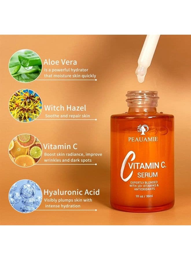 Peauamie Vitamin C Serum for Face(1 Fl Oz/2 Pack) Anti Aging Serum with 2% Hyaluronic Acid and 1% Retinol Ferulic Acid,Moisturizer Serum for Dark Spots, Fine Lines and Wrinkles…