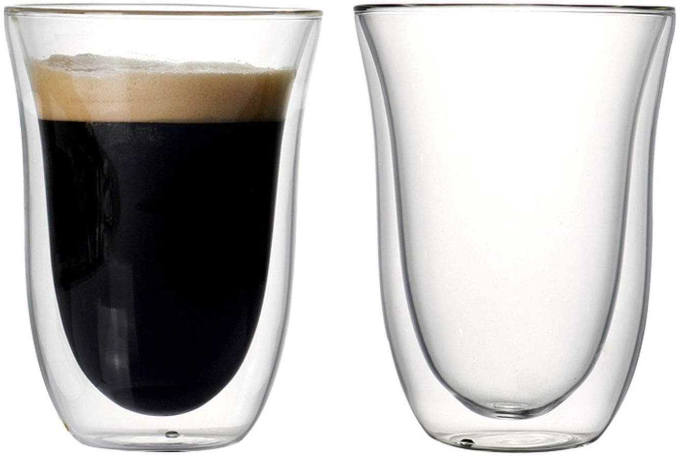 P-PLUS INTERNATIONAL Double Wall Insulated Glass Espresso Cups, Glasses for Coffee, Latte, Lungo, or Americano, Milano Collection 280ml, 8.5 Ounce (P09-270ml-Pack 2)
