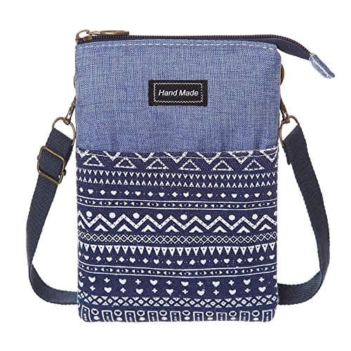 Roomy Cell Phone Purse Wallet Canvas Small Crossbody Purse Bags with Shoulder Strap For Women teen girlsl (B-blue)
