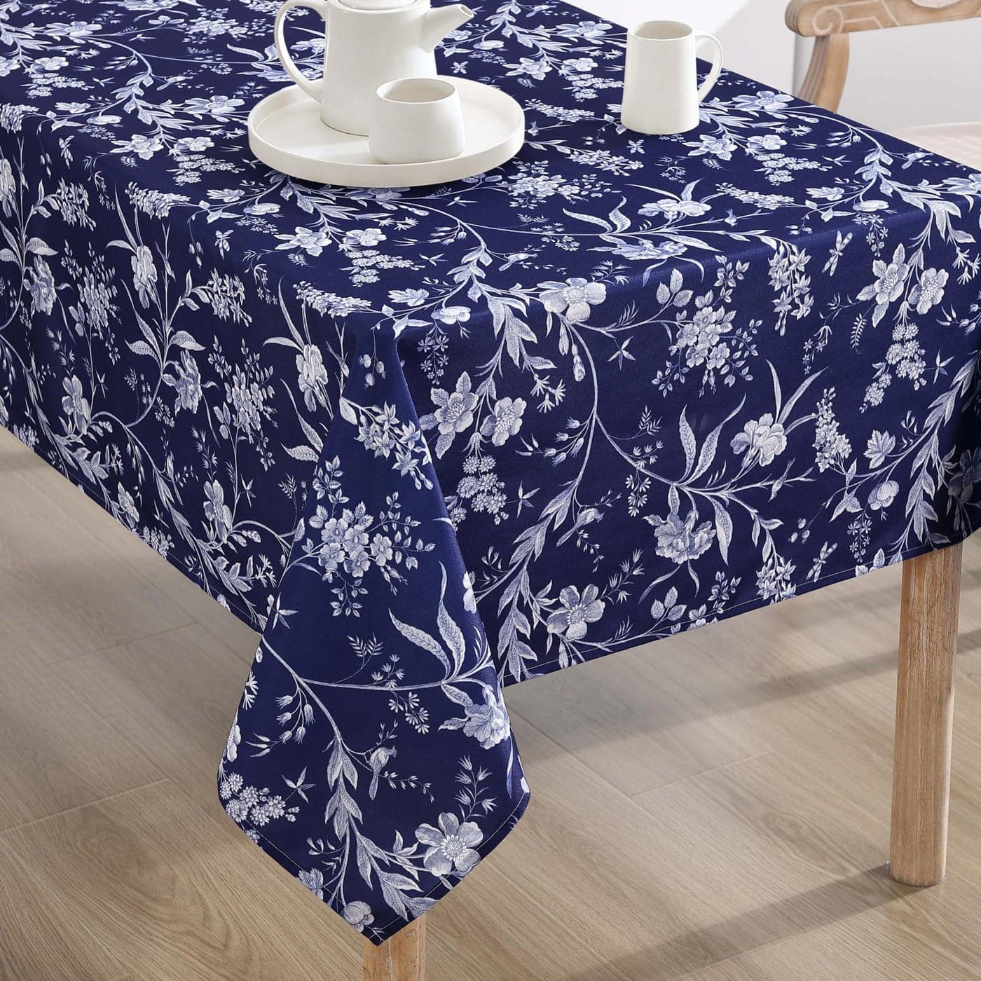 Laura Ashley Decorative Tablecloth Wrinkle and Stain Resistant Spillproof Water Repellent Easy Care Washable Polyester Fabric for Dining Kitchen Holiday and Party 60 x 84 Branch Toile