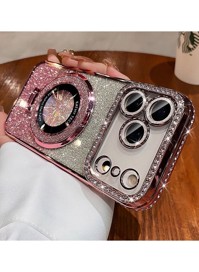 Magnetic Glitter Case for iPhone 17 Pro Max,Shiny Full Camera Lens Protector,Sparkly Ring Holder,Luxury Diamond Edge, Premium Fashion Gradient Shockproof iPhone 17 Pro Max Cover for Women Girls Gift