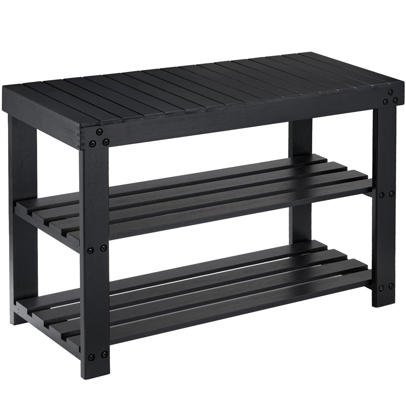 Pipishell Bamboo Shoe Rack Bench 3 Tier Sturdy Shoe Organizer Storage Shoe Shelf Holds up to 300lbs for Entryway Bedroom Living Room Balcony Black