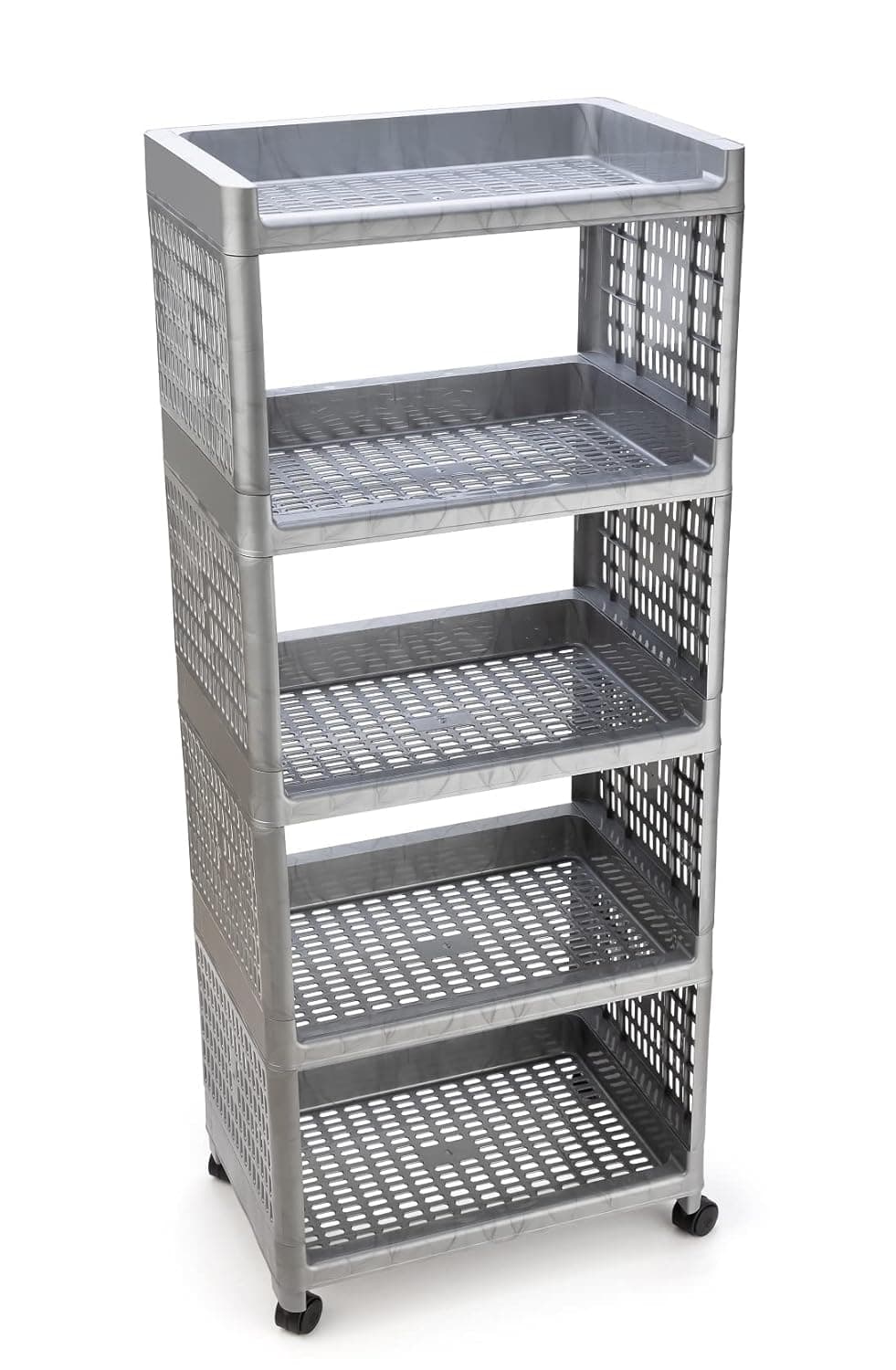 FOROLY 5Layer Multipurpose Plastic Basket Cart Portable Storage Solution for Any Space 5 Layer Silver