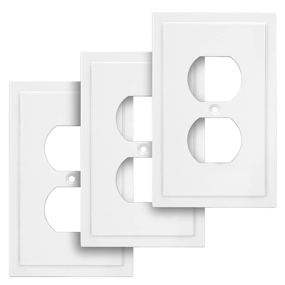 Henne Bery Modern Edge Decorative Wall Plate Switch Plate Outlet Cover Durable Solid Zinc Alloy Single Duplex 3PK White