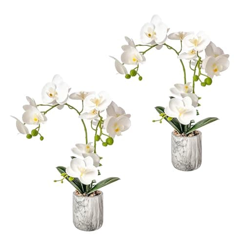 Wenhuidr White Fake Orchids Flowers in Pot Bendable Faux Orchids Artificial Flowers Washable Silk Orchid Phalaenopsis Decor for Home Wedding Table Centerpiece Bathroom Office