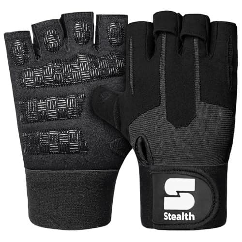 Stealth Sports Weight Lifting Workout Gloves Men Women Non-Slip Gel Padded Grip Full Palm Protection for Pull ups Gym Training Fitness Weightlifting Bodybuilding Exercise Gloves,R7 - Black (L), Large