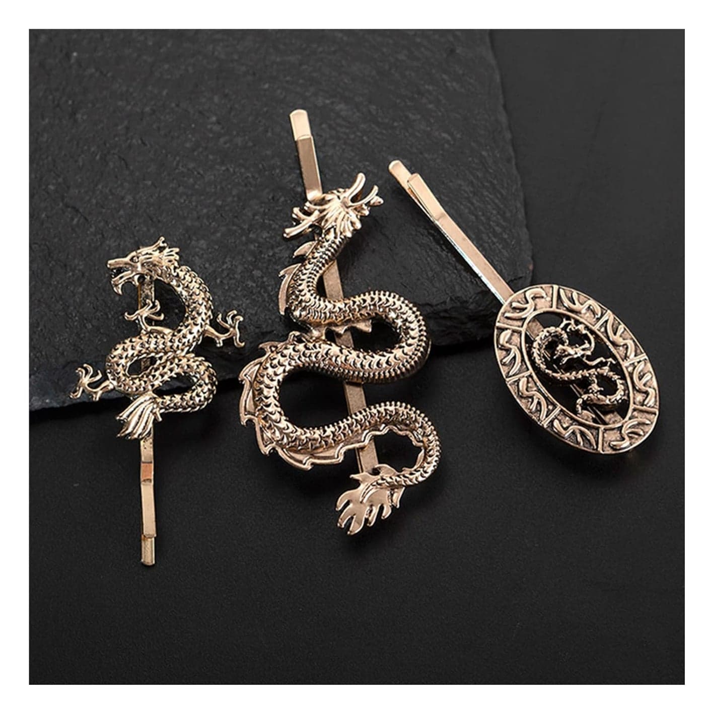 Dragon Pin Gold Dragon Hair Accessories for Girls and Women Hair Barrettes Bobby Pins and Chinese Clip Barrette Hairpin Set of 3