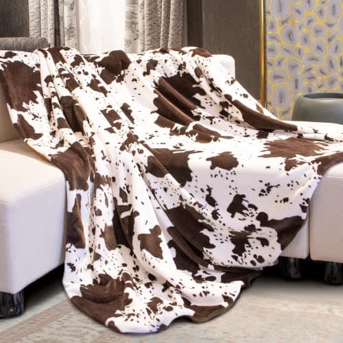 Cow Print Blanket Twin Size Flannel Soft Blankets and Throws Lightweight Warm Cozy Fuzzy Black Cow Fleece Bedding for Couch Sofa, Gifts for Adults All Seasons 60" x 80"