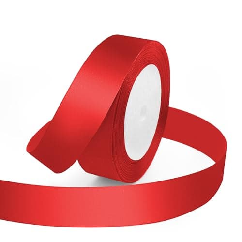 KMER LIFE 1 Inches x 25 Yards Red Satin Ribbon Solid Fabric Ribbons for Crafts Wedding Decor DIY Hair Accessories Sewing Gift Package Wrapping Valentines Day Bouquet and More
