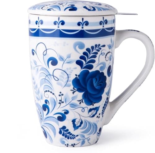 GBhome Tea Mug with Infuser and Lid, 18 Ounce Large Ceramic Loose Leaf Tea Cup, Microwave, Dishwasher Safe Tea Steeping Mug, Pefect Gift For Tea Lover.