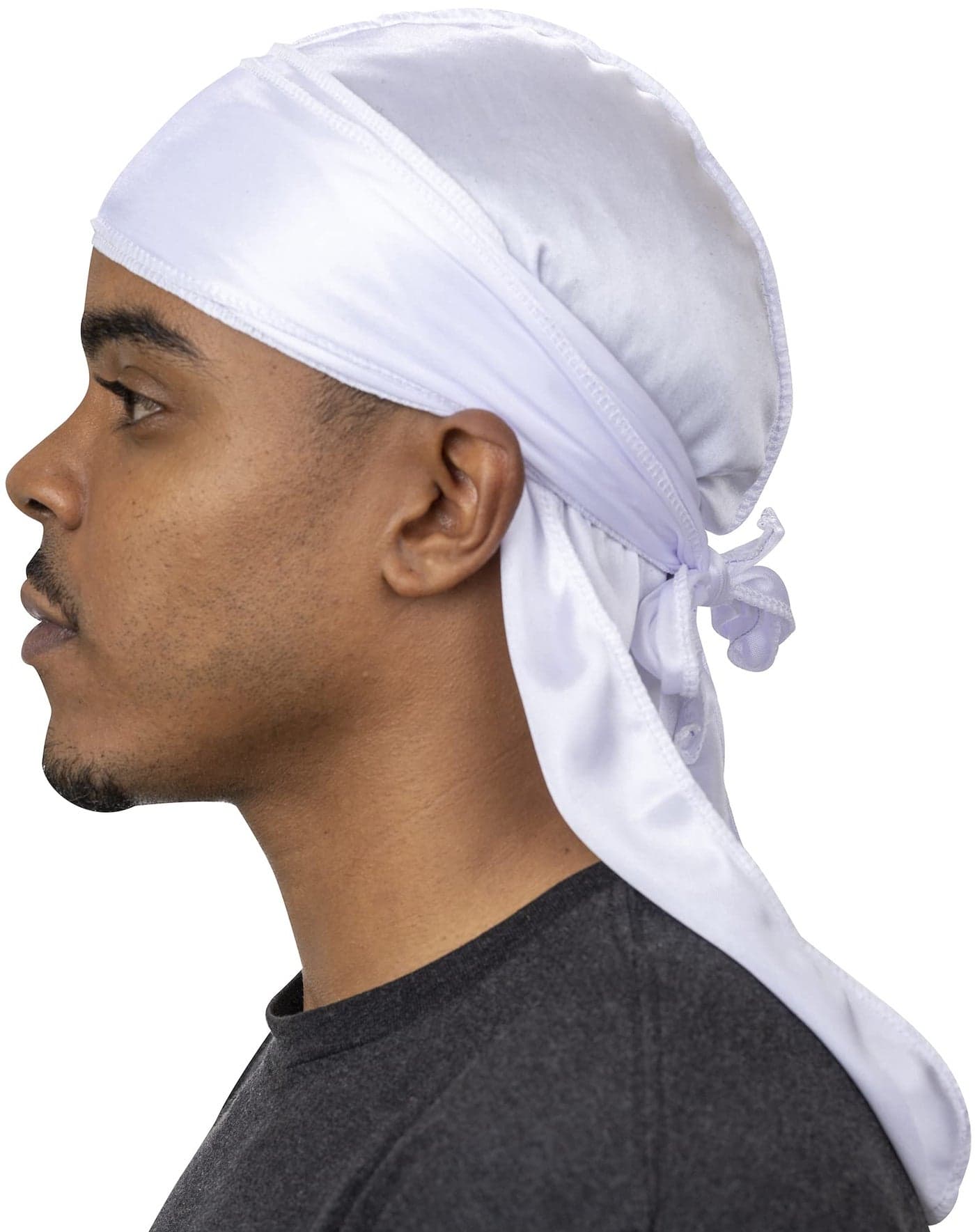 Veeta Superior Silk Durag - Smooth Silk Durag for Men & Women, Long Double Wide Straps, Outside Seam Triple Stitch Du Rag (Ghost White)