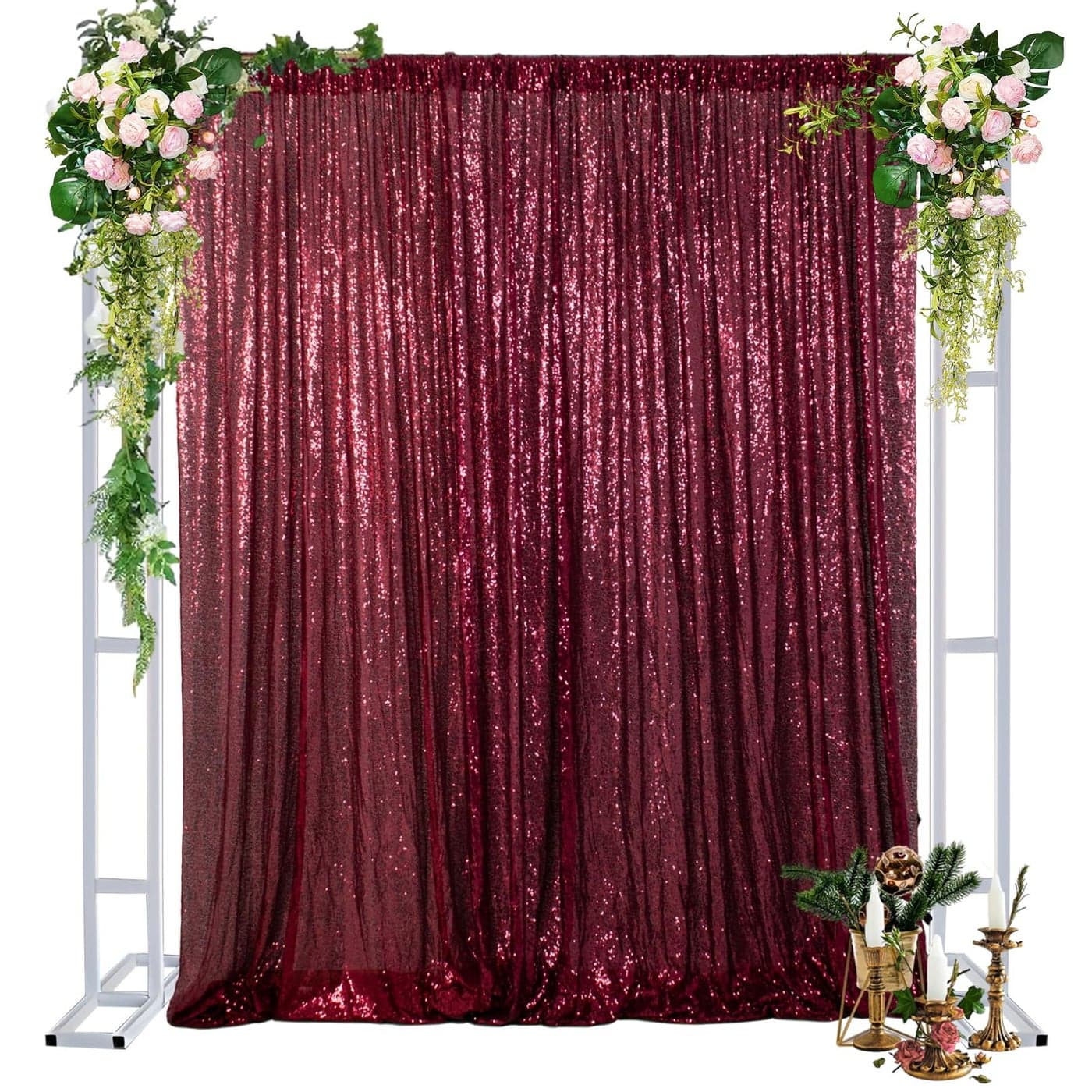 DUOBAO Sequin Backdrop Curtain 4FTx8FT Burgundy Sequins Photo Background Bridal Decoration Fabric Backdrops Glitter Wedding Party Backgrounds Drapes 4FTX8FT Burgundy
