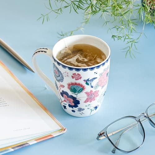 Clay Craft x Magique by The Wishing Chair : Forest Jahanara Ceramic Coffee Mug 300ml | Fine China Milk Tea Cup | Elegant Floral Mug for Home Office Gifting | Microwave & Dishwasher Safe
