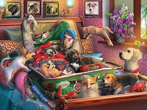 White Mountain 500 Piece Jigsaw Puzzle Funny Dog Puzzles with Large Pieces Gift for Adults 18x24 Paws Gone Wild