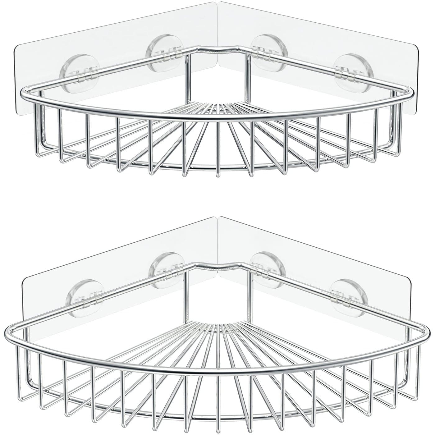 SMARTAKE 2-Pack Corner Shower Caddy, SUS304 Stainless Steel, Wall Mounted Bathroom Shelf with Adhesive, Storage Organizer for Toilet, Dorm and Kitchen (Silver)