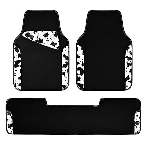 CAR PASS Waterproof Universal 3Pcs Car Floor Mats Cow Print Car Mats Fit for SUVVanssedans TrucksSet of Vehicles Car Carpet with Driver Heel Pad and Nibs Backing Cute Women Girly Black White