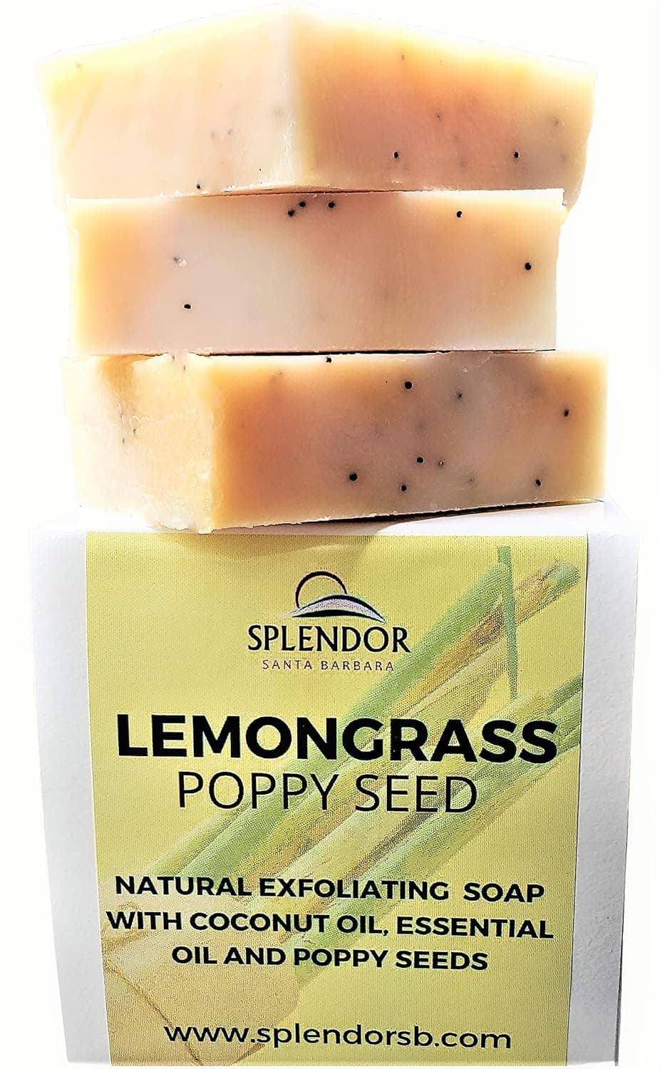 Splendor Lemongrass Poppy Seed Herbal Essential Oil Soap Natural Exfoliating Coconut Oil Soap Bar ColdProcess Handmade in USA Vegan