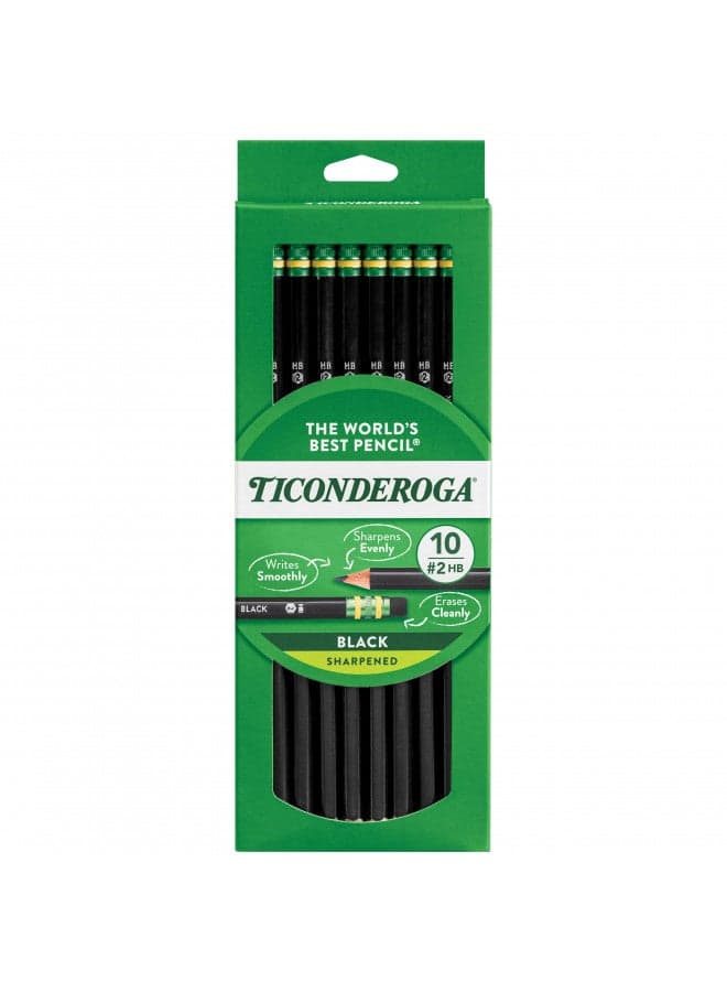 Ticonderoga Wood-Cased Pencils, Pre-Sharpened, 2 HB Soft, Black, 10 Count