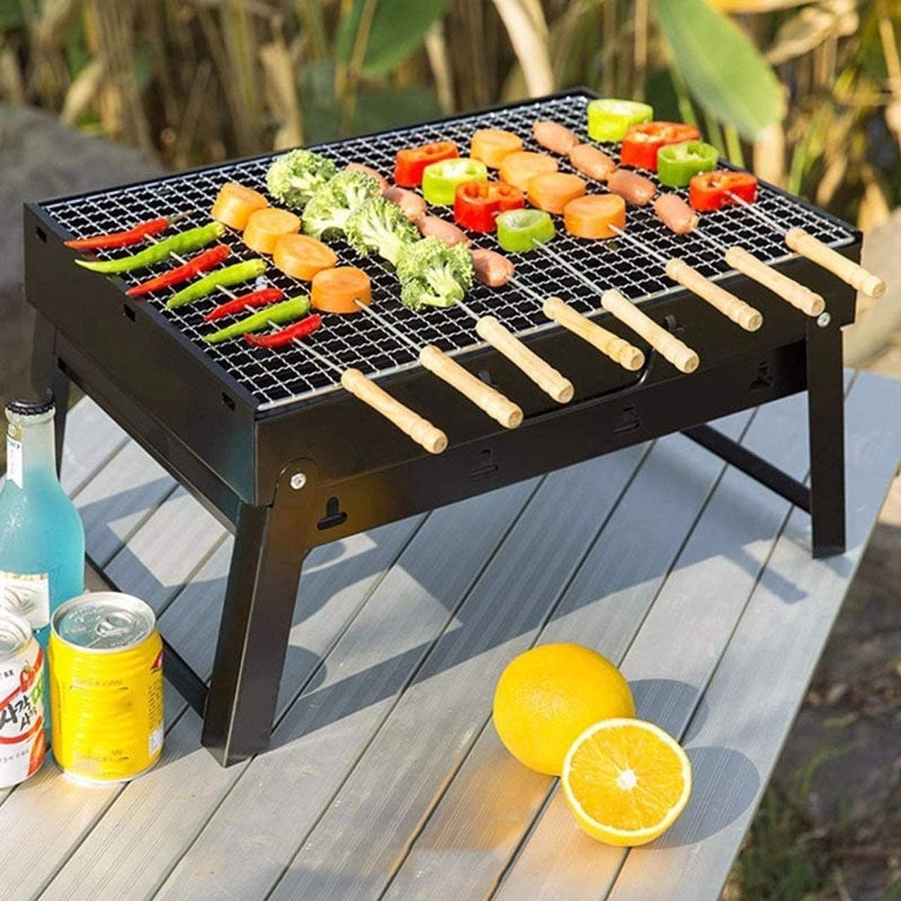 Inditradition Portable Charcoal Barbecue BBQ Grill Tandoor For Outdoor Camping Picnic Carbon Steel With Chrome Grill